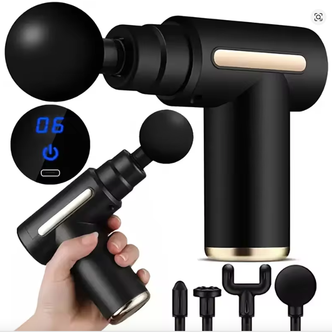 Pistola de Masajes Miofascial 4 Accesorios + 6 Velocidades