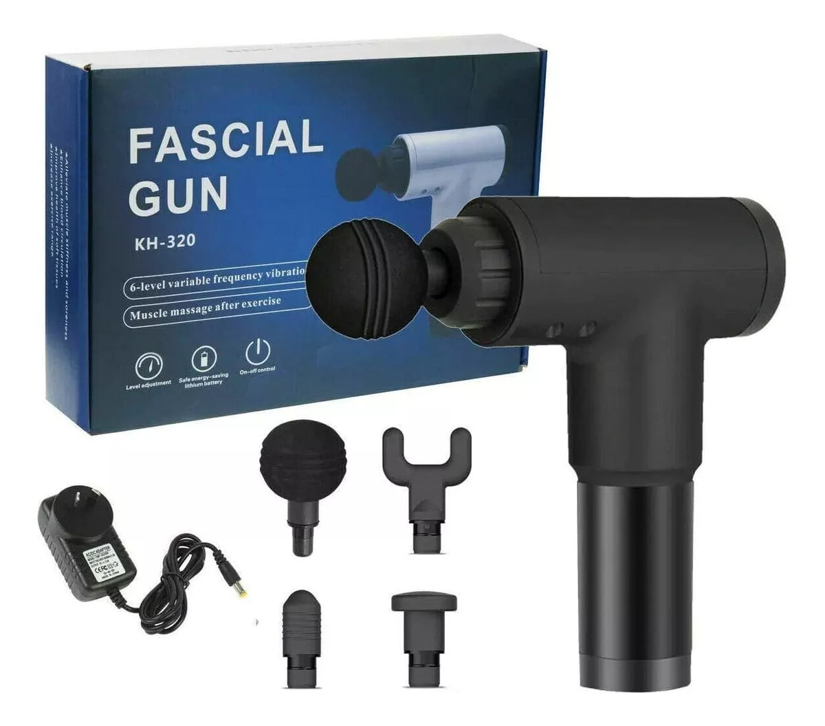 Pistola de Masajes Miofascial 4 Accesorios + 6 Velocidades
